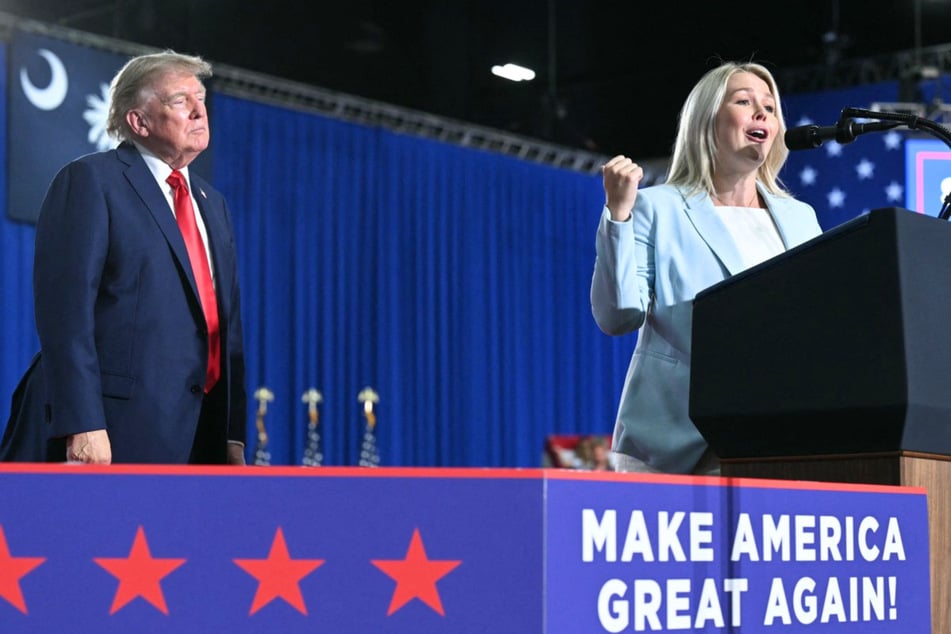 On Thursday, Press Secretary Karoline Leavitt (r) spent her last day in the role sharing praises of President Donald Trump (l) in multiple interviews.