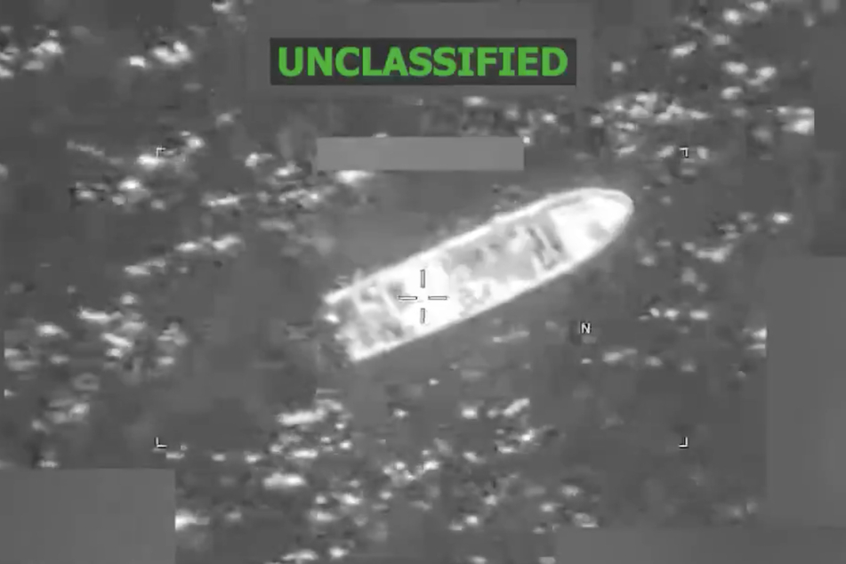 A screenshot from a video posted on X by US Southern Command shows a boat in the Eastern Pacific shortly before it was blown up by American forces.