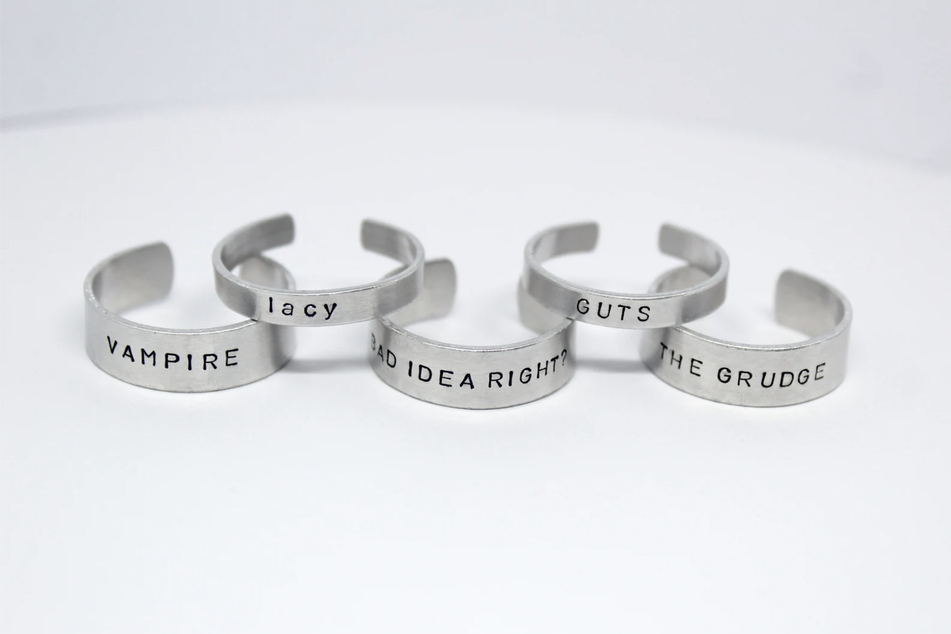 These gorgeous aluminum rings are $10 each at MatterOfTimeRings on Etsy.
