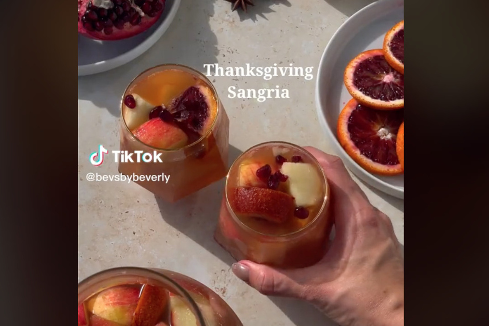 Though sangria is more of a summer drink, TikToker @bevsbybeverly showed users how make it more festive for Thanksgiving!