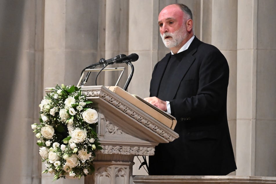 World Central Kitchen founder Jose Andres speaks during an interfaith memorial service for the seven employees killed in Gaza, at the Washington National Cathedral on April 25, 2024.