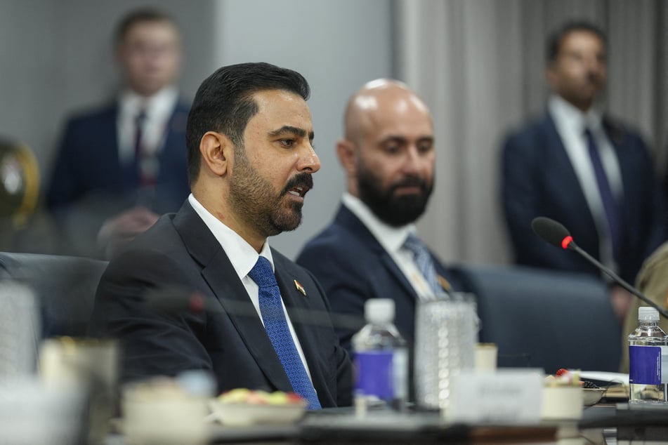 Iraqi Prime Minister Ali al-Zaidi speaking at a meeting at the Pentagon in Washington, DC, on July 14, 2026.