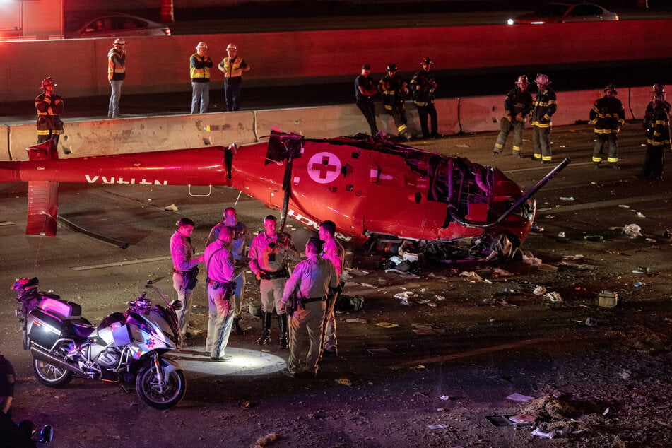 A medical helicopter crashed on a highway in Sacramento Monday night, leaving three people in critical condition.
