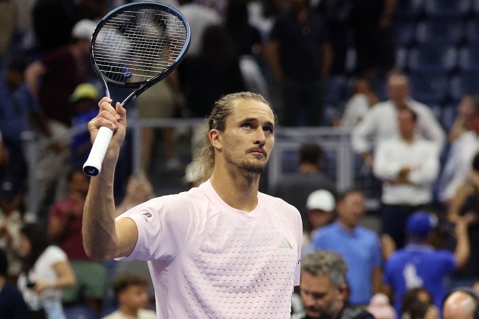 Germany's Alexander Zverev celebrates winning his US Open round of 16 match against Italy's Luciano Darderi on September 7, 2026.