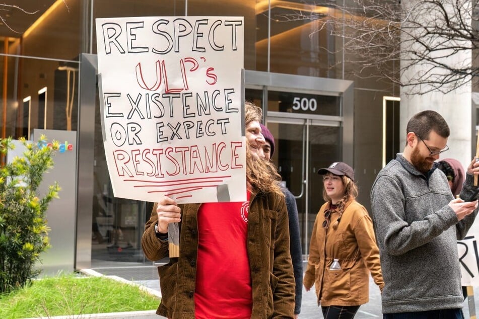 YouTube Music workers strike outside Google's office in Austin, Texas, on February 3, 2023.
