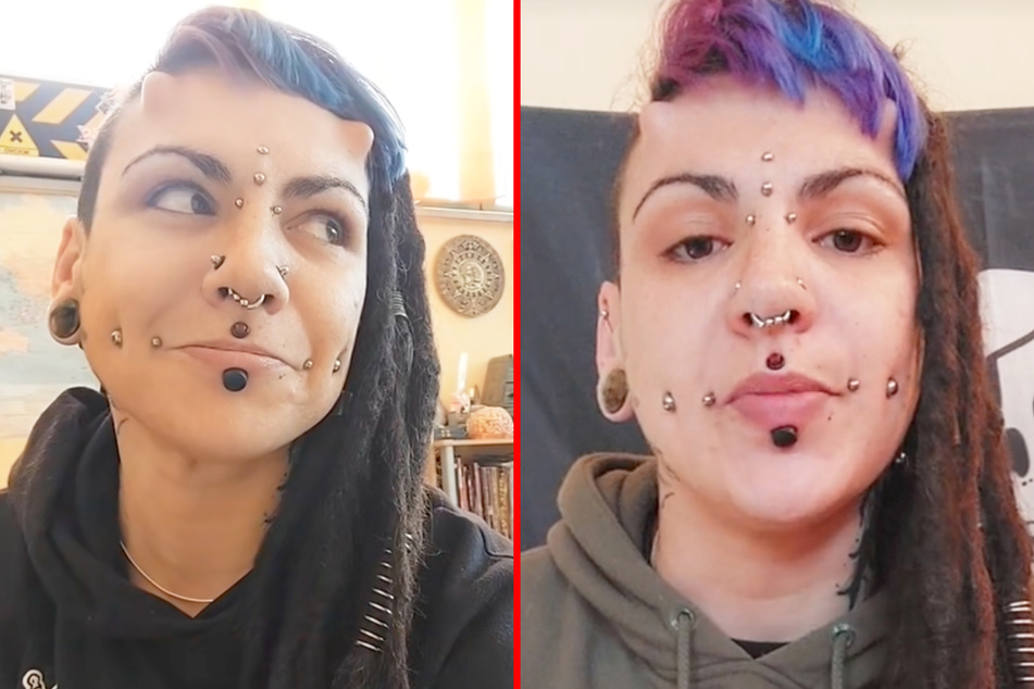 Tattoo and body mod addict embeds silicone horns under her forehead