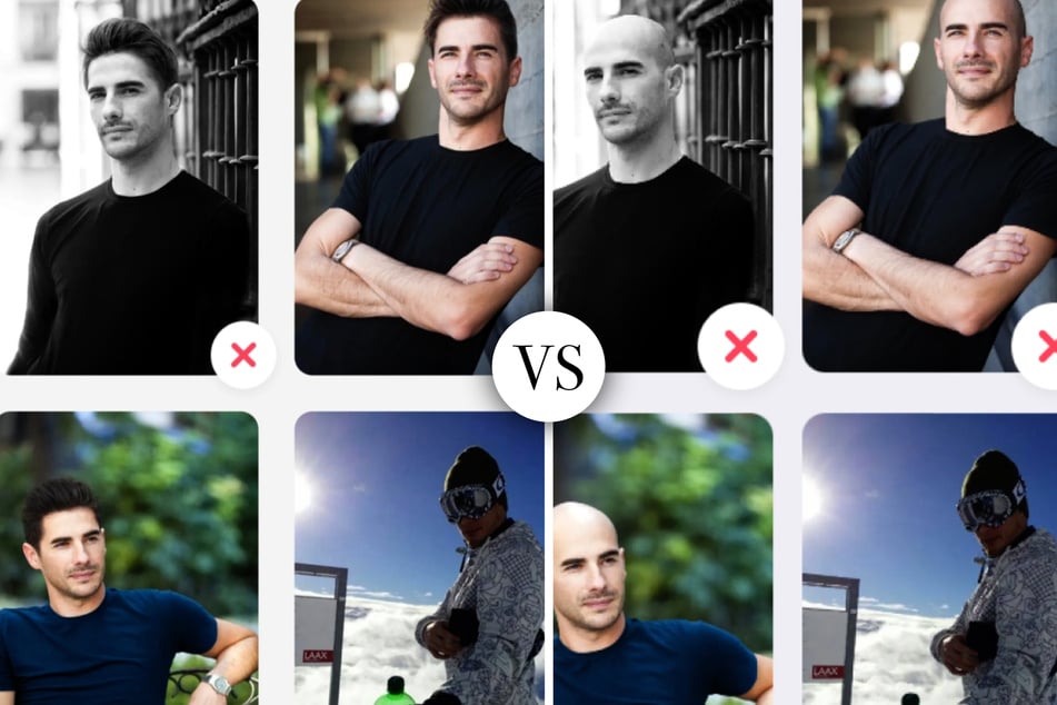 Christian (29) acted as a test subject and created two dating profiles at once: one with his natural bald head and the other with a short brown hairstyle.