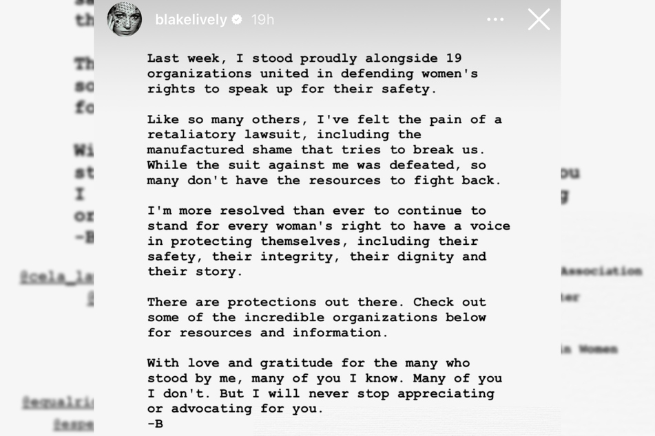 Blake Lively opened up about the "pain" of the retaliatory lawsuit she faced from Justin Baldoni after it was dismissed on Monday.