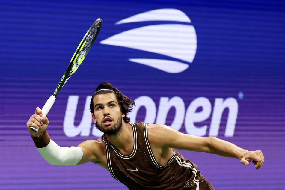 Spain's Carlos Alcaraz hits the ball during his US Open second round match against Portugal's Jaime Faria (not pictured) on September 2, 2026.