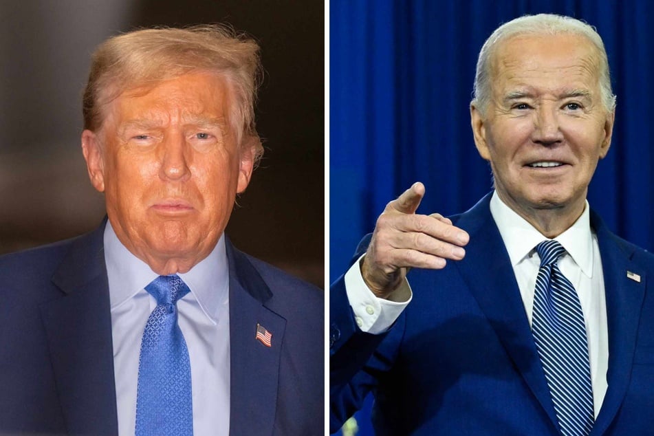 Joe Biden (r.) tried to be everywhere at once this week while his rival Donald Trump (l.) was held up in court, including a viral turn on Howard Stern's SiriusXM show.