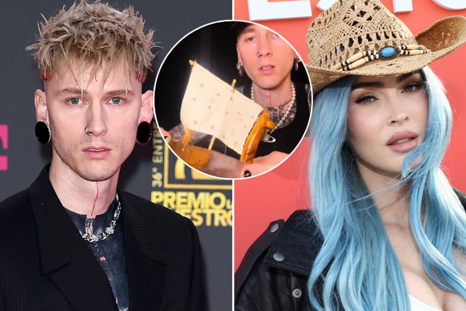 Megan Fox's (r.) ex-fiancé Machine Gun Kelly created a handmade carving in honor of their previous miscarriage.
