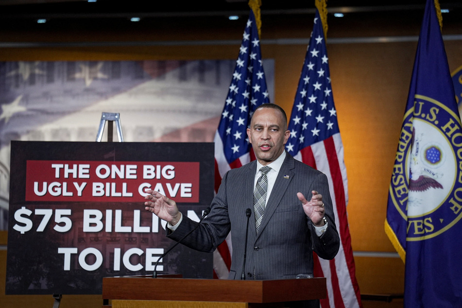 House Minority Leader Hakeem Jeffries speaks during a press conference at the US Capitol on day three of a partial government shutdown on February 2, 2026.