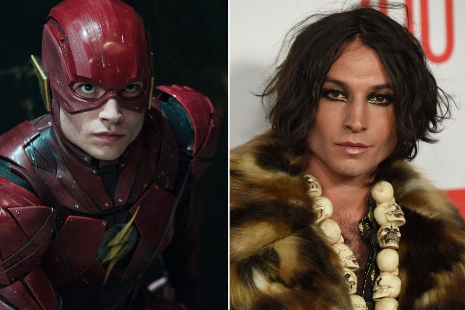DC's The Flash movie starring Ezra Miller (r) will go ahead as planned despite the actor's many legal controversies.