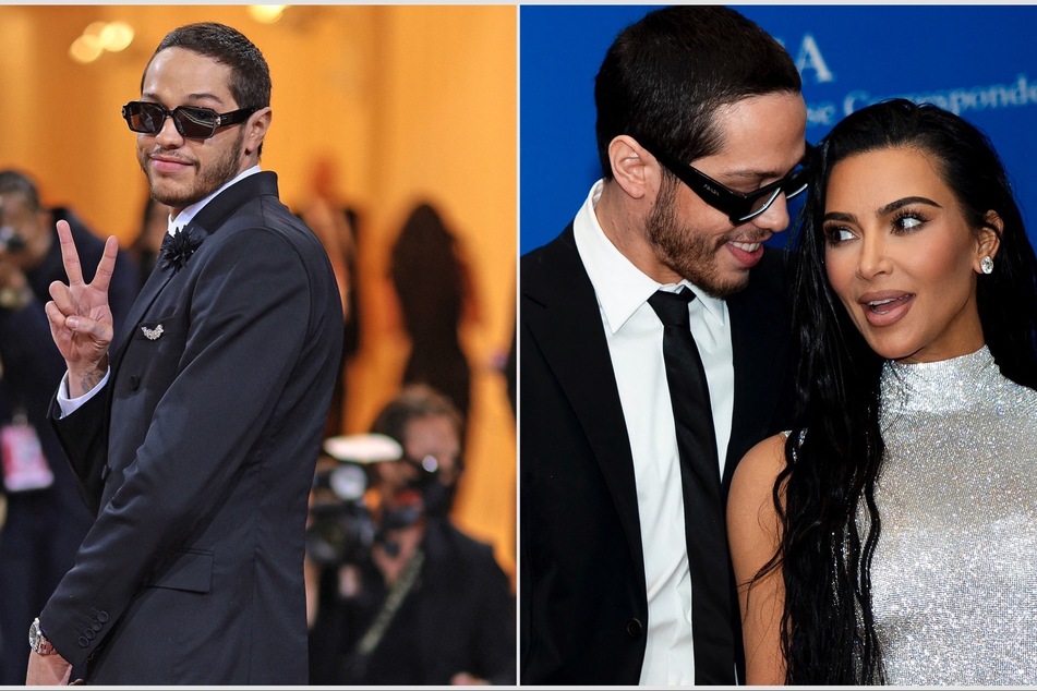 Will Pete Davidson (l) take a jab at his romance with Kim Kardashian when he returns to Saturday Night Live?