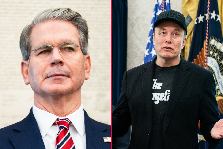 Elon Musk (r.) reportedly shoved Treasury Secretary Scott Bessent as the two got into a heated argument over government spending cuts.
