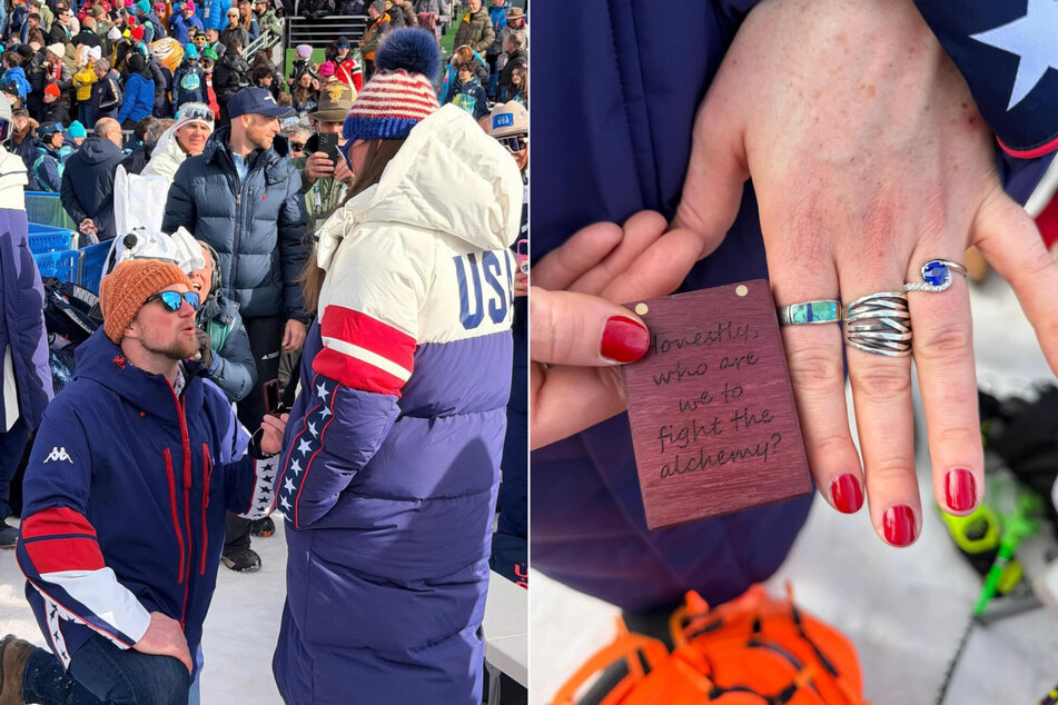 Skier Breezy Johnson got engaged to Connor Watkins (l.) after her race at the Winter Olympics on Thursday.