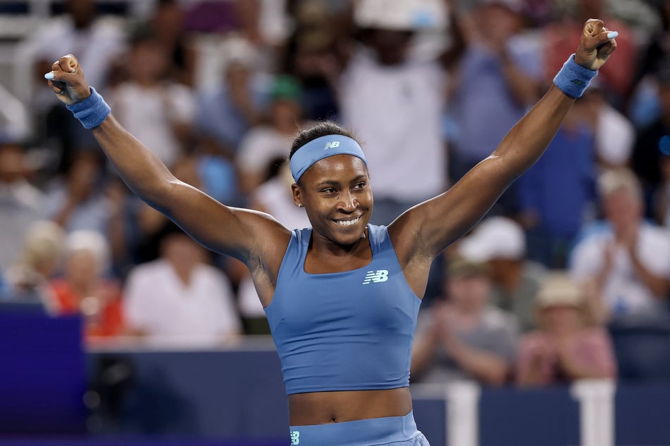 Coco Gauff celebrates match point of the Women's Final of the Cincinnati Open on August 23, 2026.