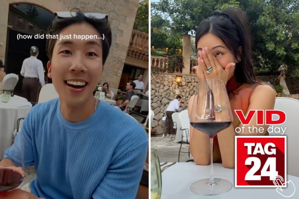 A romantic toast turns into a hilarious fail after one husband accidentally breaks his wine glass before the cheers!
