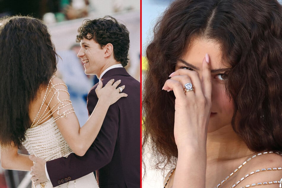 Tom Holland was finally spotted rocking his wedding ring after Zendaya (r) first debuted her gold band in March. 