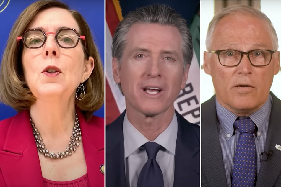 From l. ro r.: Oregon Governor Kate Brown, California Governor Gavin Newsom, and Washington Governor Jay Inslee.