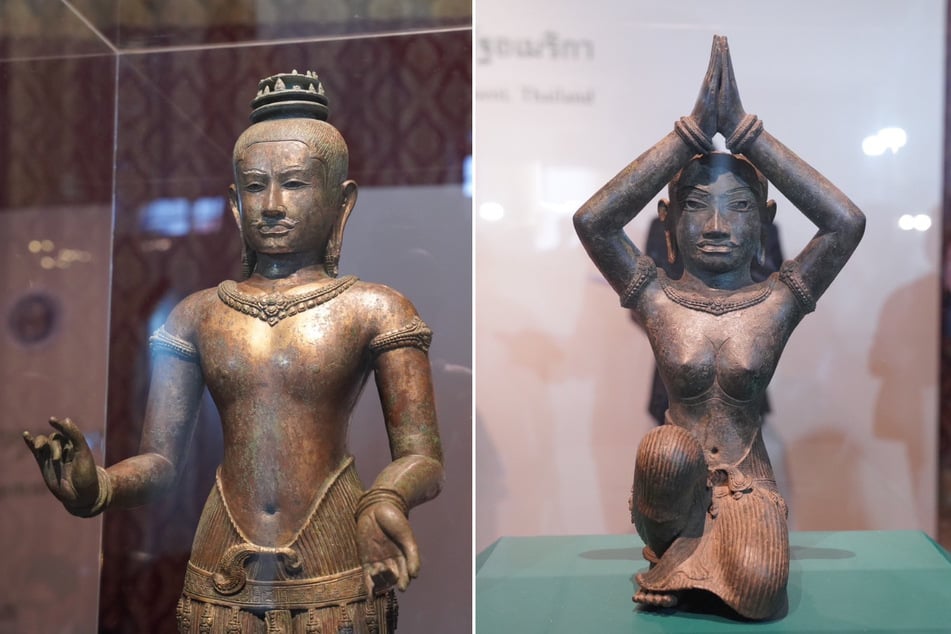 A statue of Shiva called Golden Boy (l.) and a Kneeling Woman statue have been returned to Thailand after being smuggled to New York's Metropolitan Museum of Art.