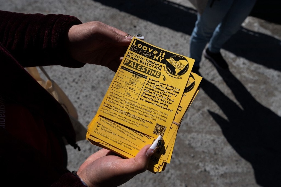The Leave It Blank NY campaign urged New York voters to cast blank Democratic presidential primary ballots to protest President Joe Biden's support for Israel's Gaza siege.