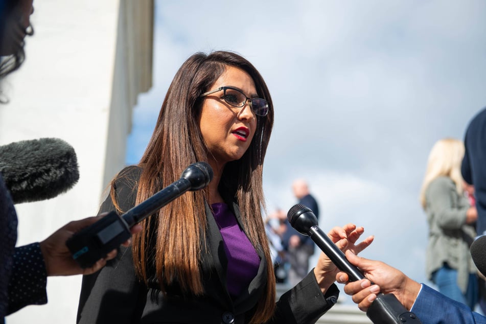 Representative Lauren Boebert speaking to press outside the House Chamber on in Washington DC September 30, 2023.