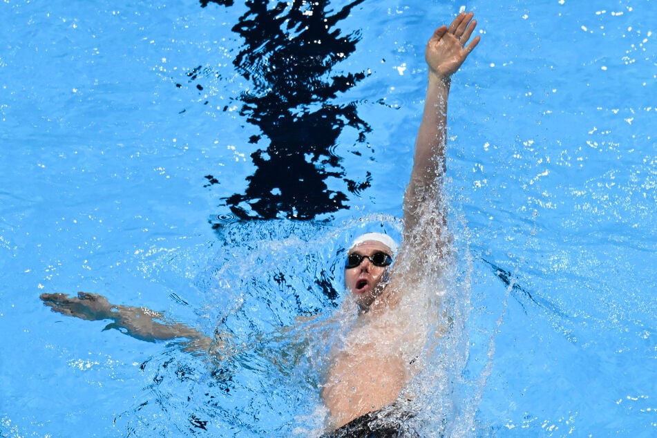 Ryan Murphy swims in the 200 meter backstroke during the 2024 US Olympic Team Trials at Lucas Oil Stadium in Indianapolis.