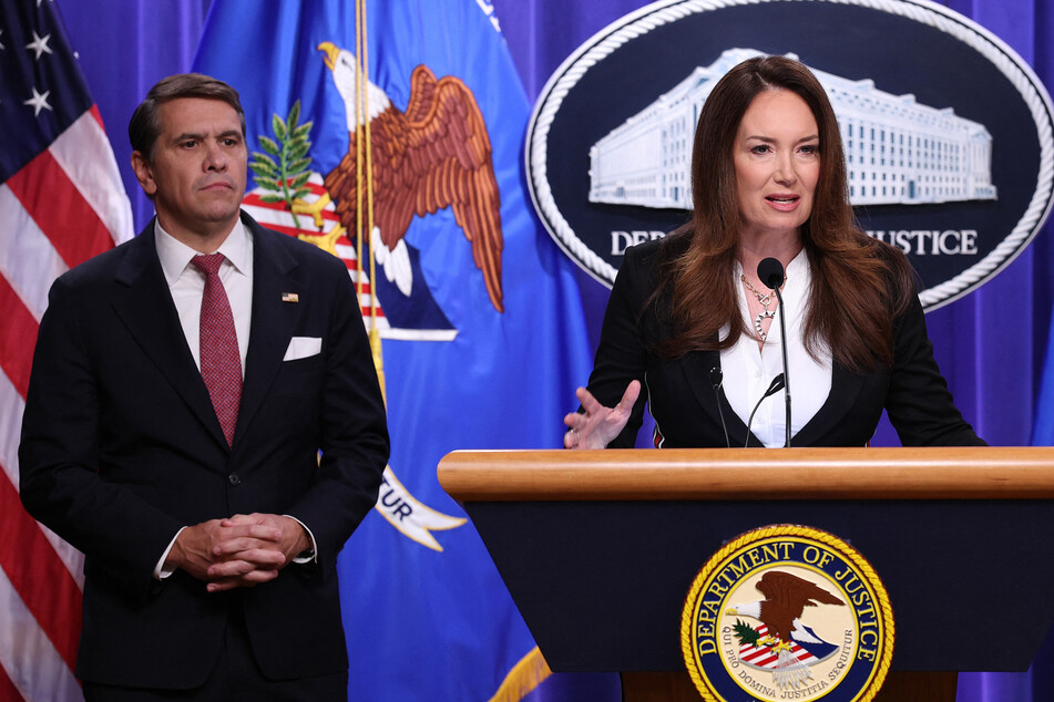 Agriculture Secretary Brooke Rollins (r.) took aim at foreign-owned meat companies during Monday's press conference.