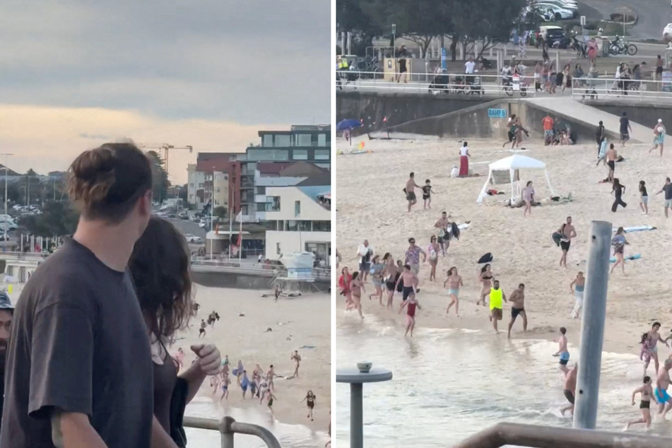 People run away from the scene of a shooting incident at a Jewish holiday celebration at Bondi Beach in Sydney, Australia, on December 14, 2025.