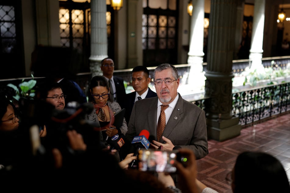 Guatemalan President Bernardo Arevalo speaking to the press about cooperation with the US in the fight against drug trafficking at the National Palace of Culture in Guatemala City on May 28, 2026.