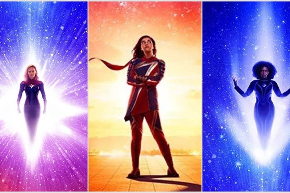 From l to r: Brie Larson, Iman Velliani, and Teyonah Parris will reprise their Marvel roles in the forthcoming film, The Marvels.