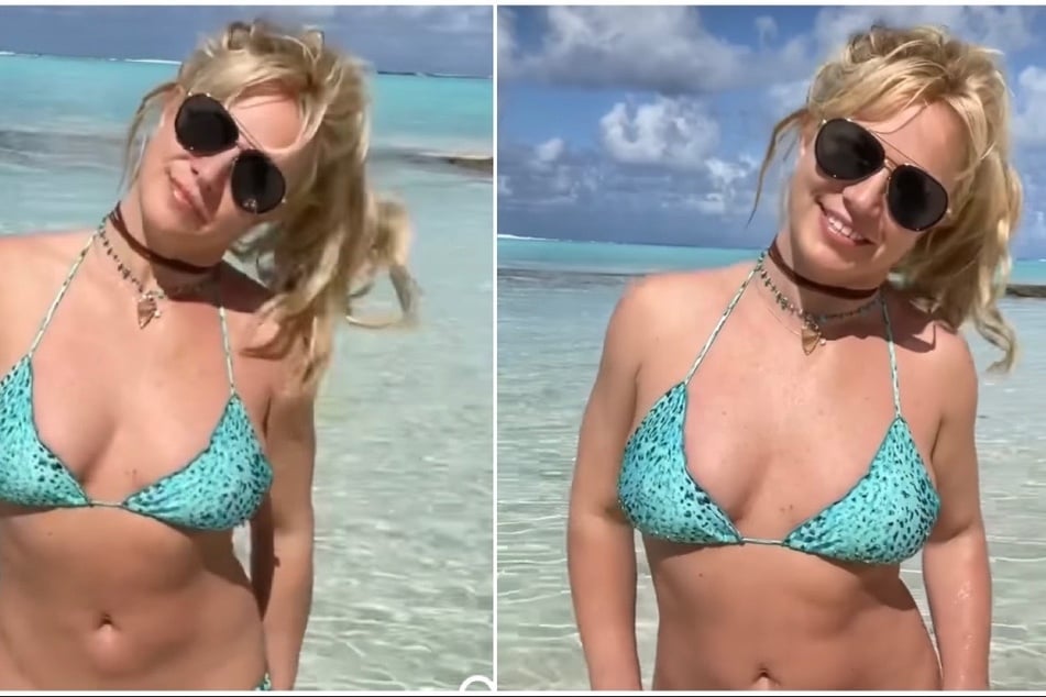 Britney Spears showed off her toned body while taking a nude dip in the pool.