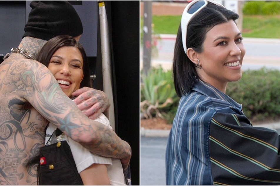 Kourtney Kardashian counted down baby Rocky's birth with a raunchy tradition with Travis Barker (l.).
