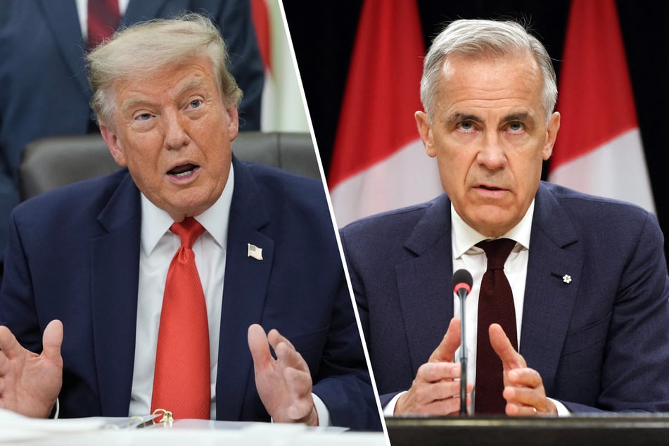 Prime Minister Mark Carney (r) ruled out using Canada's oil as leverage in trade talks with the US after Trump announced new tariffs last week.