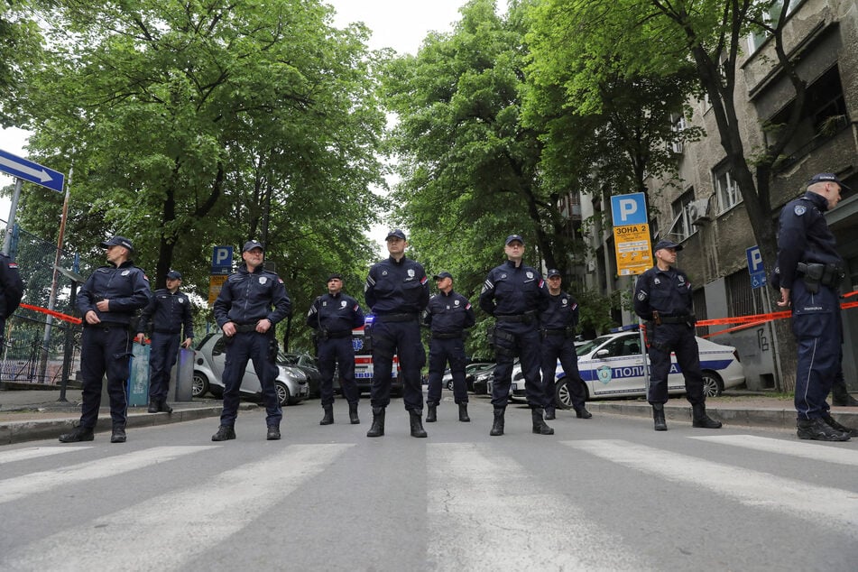 Belgrade police responded to what they said was a pre-planned attack on the Belgrade school.