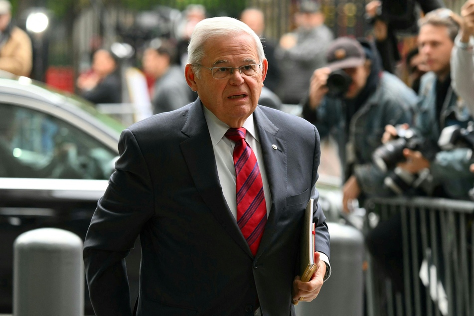 US Senator Bob Menendez, Democrat of New Jersey, arrives at the Manhattan Federal Court, in New York City on Monday.