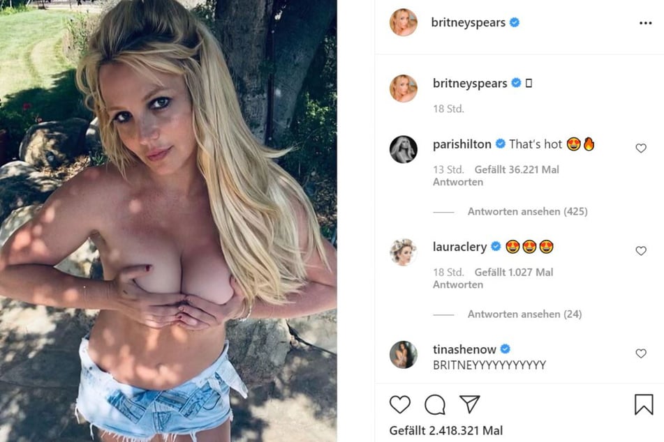 Britney Spears (39) went topless in her latest Instagram photos.