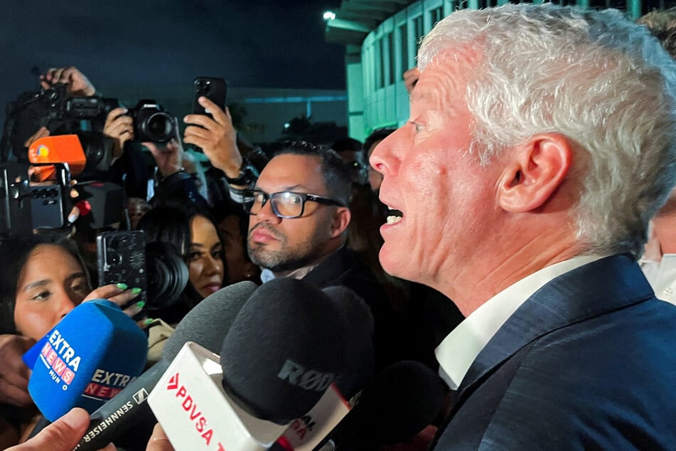 Energy Secretary Chris Wright addresses members of the media as he arrives in Maiquetia, Venezuela, on September 1, 2026.