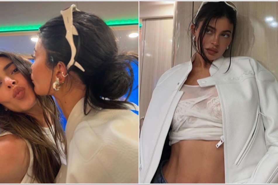 Kylie Jenner (r) attends weekend one of Coachella with her sister Kendall Jenner amid rumors she's dating Timothée Chalamet.