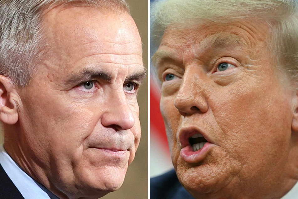The White House said Monday that Canadian Prime Minister Mark Carney (l.) had "caved" to President Donald Trump (r.), after Canada dropped a tax on US tech firms that prompted Trump to call off trade talks.
