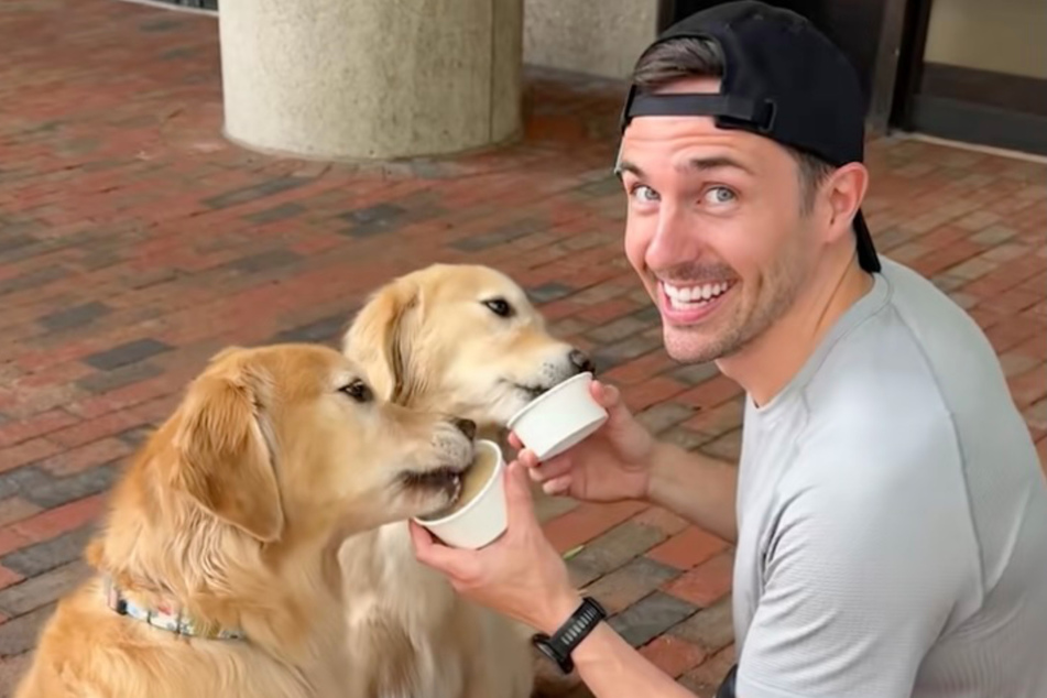 Bubolz couldn't help but smile as his dogs enjoyed their chilly treats.