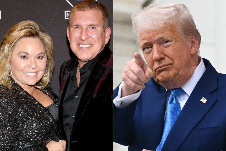 President Donald Trump (r.) on Tuesday announced plans to pardon reality TV stars Todd and Julie (l.) Chrisley, who were convicted of bank fraud and tax evasion.