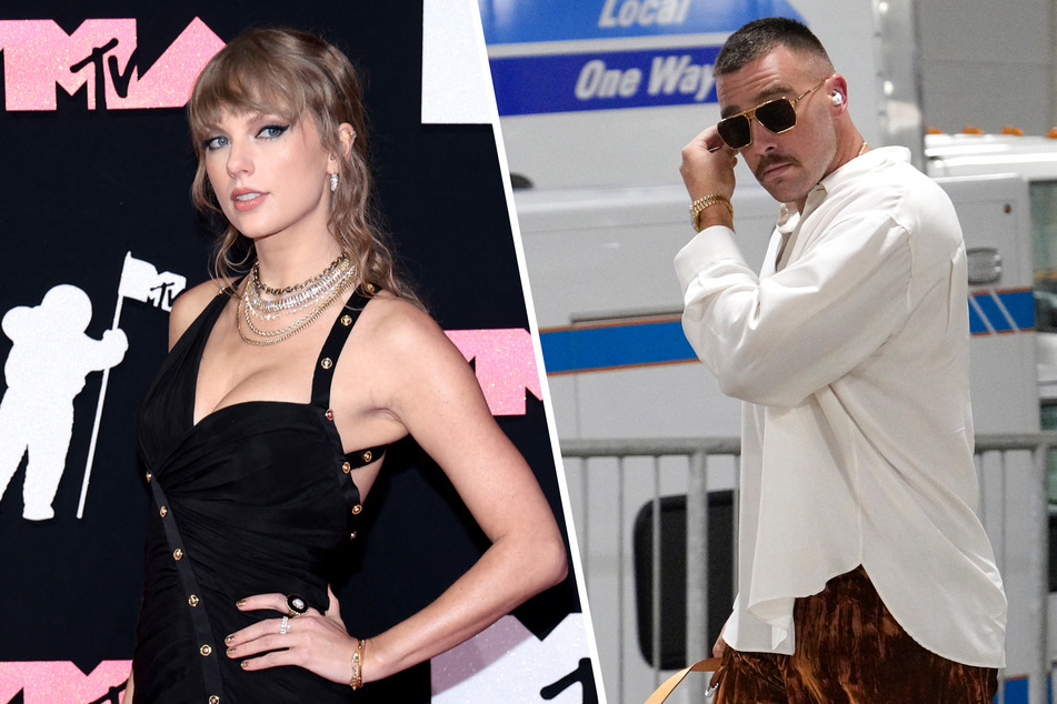 Travis Kelce (r.) may have included a sneaky nod to his rumored romance with Taylor Swift in his latest Instagram post.