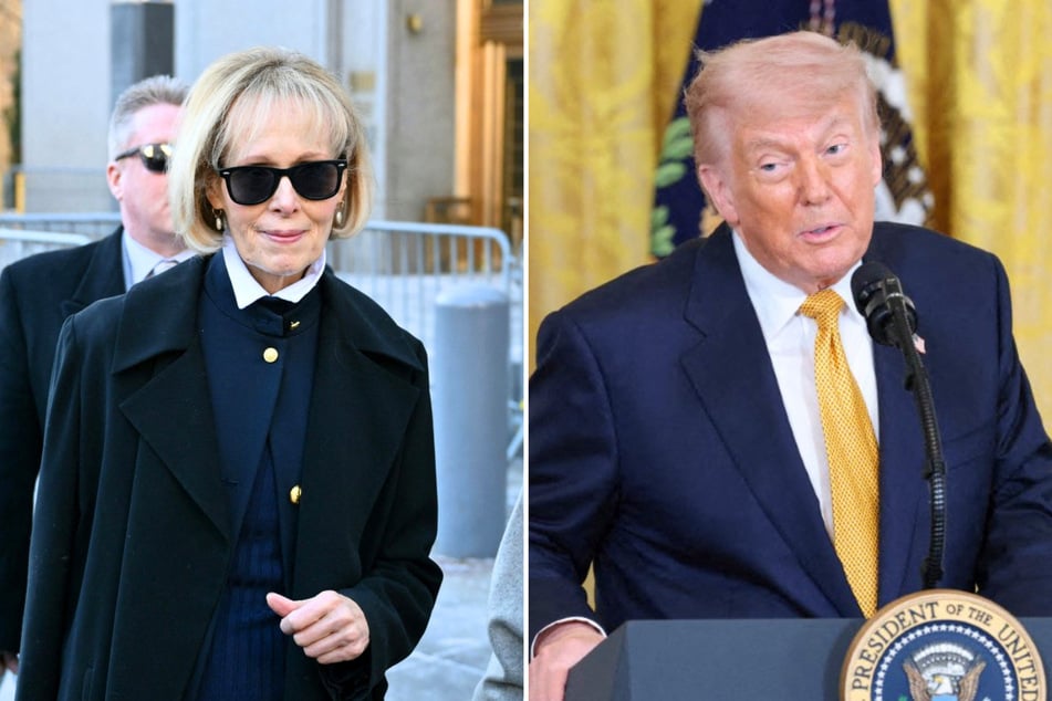 President Donald Trump (r.) has asked a court to pause his judgment owed to E. Jean Carroll as his legal team files an appeal with the Supreme Court.