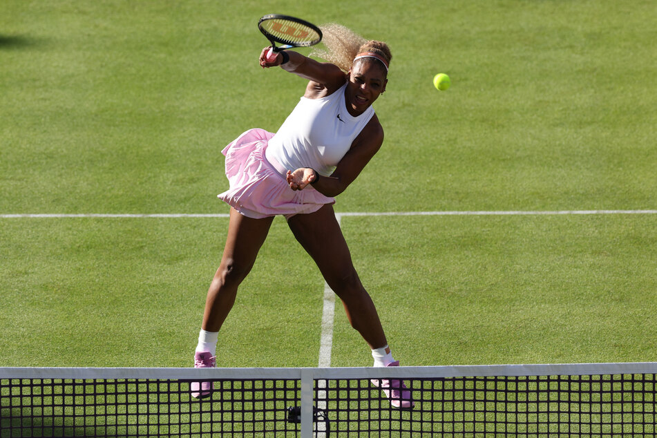 Serena Williams (pictured) returns while playing with Canada's Victoria Mboko against US player Nicole Melichar-Martinez and New Zealand's Erin Routliffe during their round of 16, doubles match at the HSBC WTA tennis Championships at Queen's Club in west London on Tuesday.