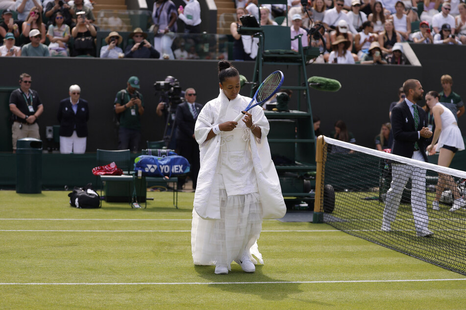 Naomi Osaka arrives at the court ahead of her Wimbledon first round match on June 29, 2026.