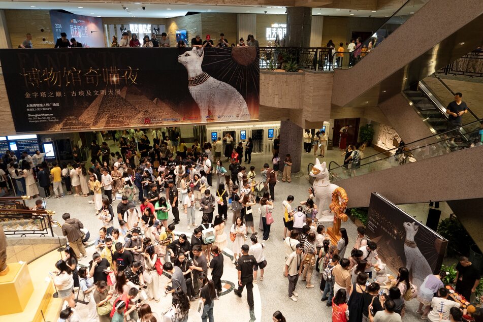 Tickets sold out for Shanghai Museum's first "cat night" at its ancient Egypt exhibition, which saw customers allowed to bring their pet cats to enjoy the show.