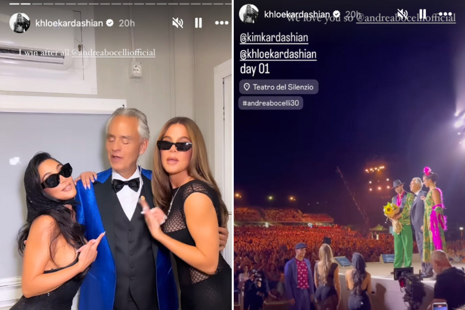Kim Kardashian (l.) and her sister Khloé (r.) made a funny video with Italian tenor Andrea Bocelli in Italy!