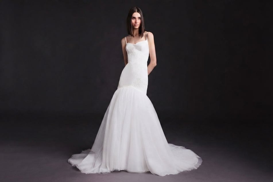 Vera Wang Crepe Trumpet Gown with Tulle and Organza Skirt
